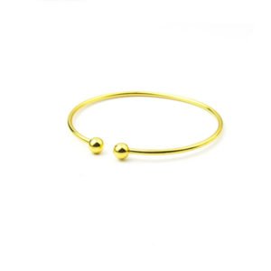 Alternative view of Cuff Bangle Solid Smooth Double Beads Wristband Bracelet