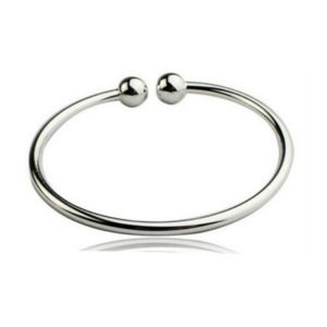 Cuff Bangle Solid Smooth Double Beads Wristband Bracelet
